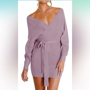 Elegant Lavender Wrap Sweater Dress - Medium